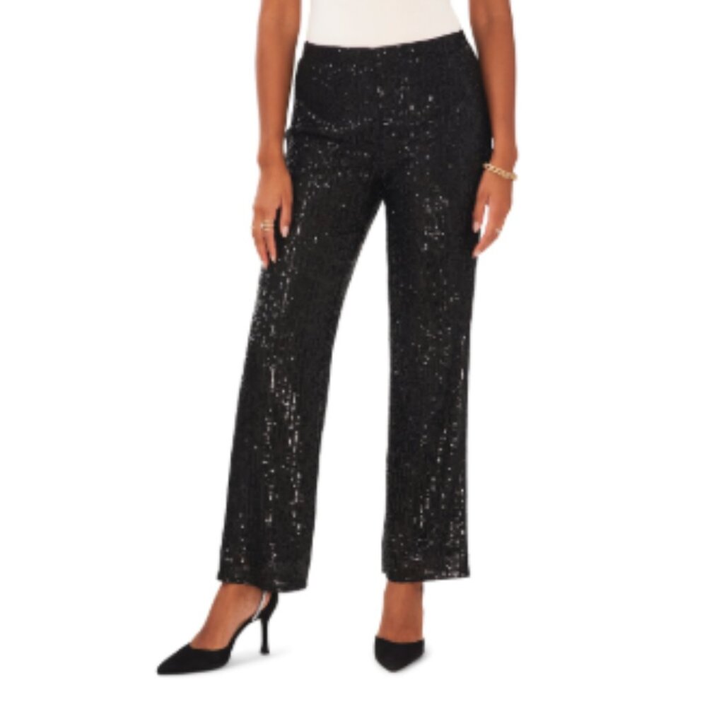 Msk Petite Sequined Mesh Pull-on Palazzo Pants - Black